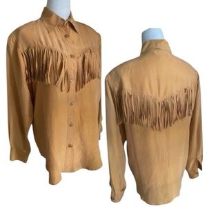 Vintage 80’s 100% Silk Double Sided Fringe Country Western Shirt FIGI Petite Med